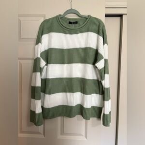 Women’s Green and White Striped Sweater